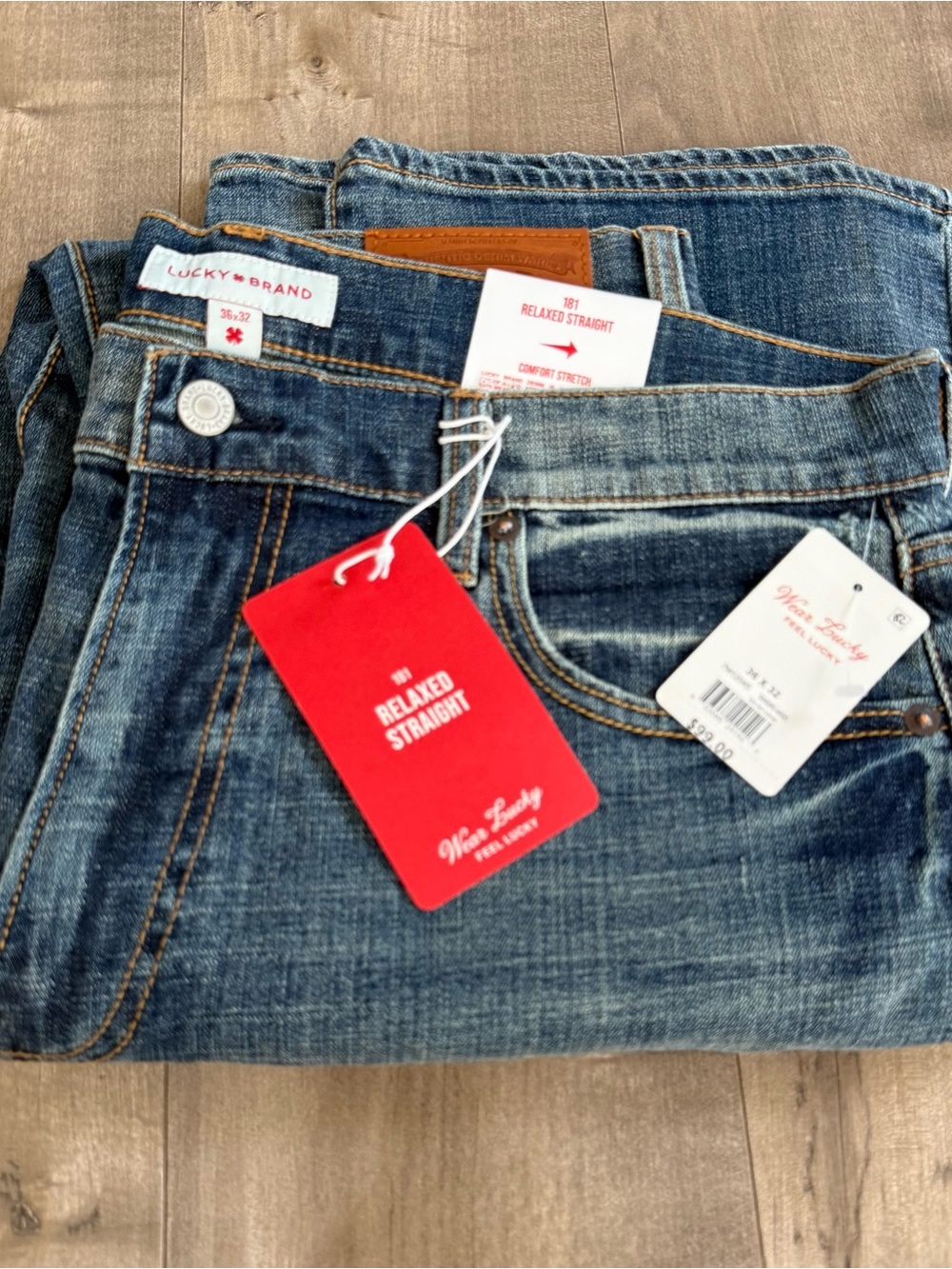 NEW Lucky Brand Relaxed Straight Jeans Denim 36 x 32 181 Comfort Stretch Vintage